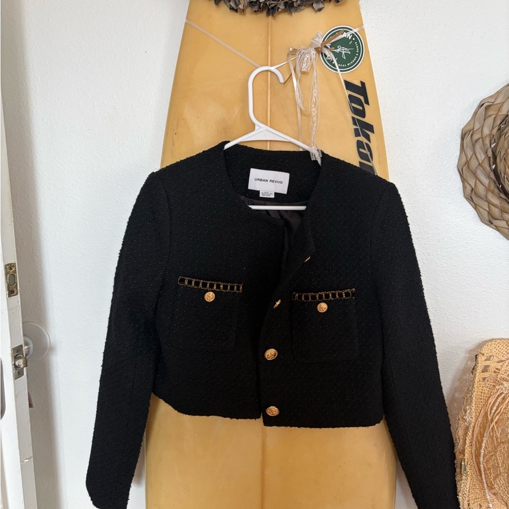 Urban Revivo Black Women's Blazer with Gold Accents